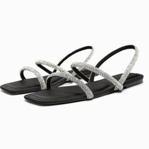 ZARA Rhinestone flat sandals - like new! Size 9 (40)